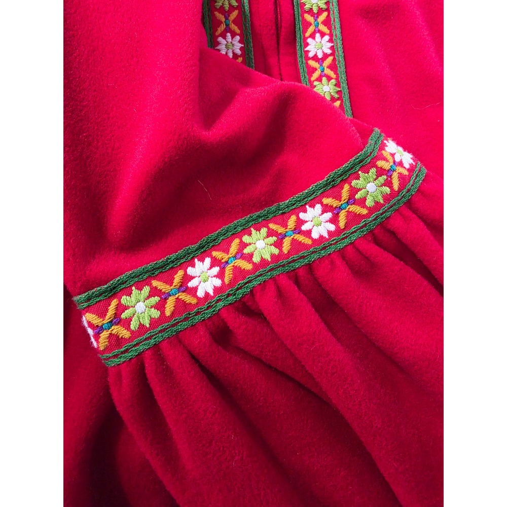 Vtg Rare Boho M Cottagecore Red fleece robe floral 70s ruffle hem loungeware - Picture 10 of 12